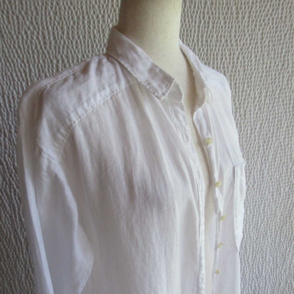 Anthropologie Shirt Dress Duster MP Womens White Side Slit 100% Linen Top - Picture 9 of 12